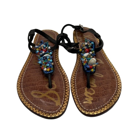 Sam Edelman Gabrielle Beaded Shell Boho Ankle Strap Sandals Size 6 1/2 Women's - Picture 3 of 9